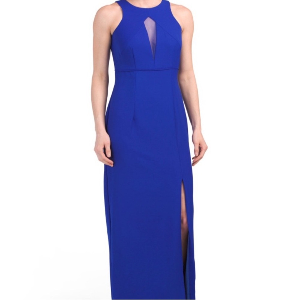 JS Collection Illusion Column Gown Women Sz 12 Royal Blue Formal Prom Bridesmaid